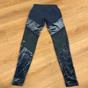 Alo Velour Panel Leggings Midnight Blue Yoga Pant Activewear Gym Workout - Small